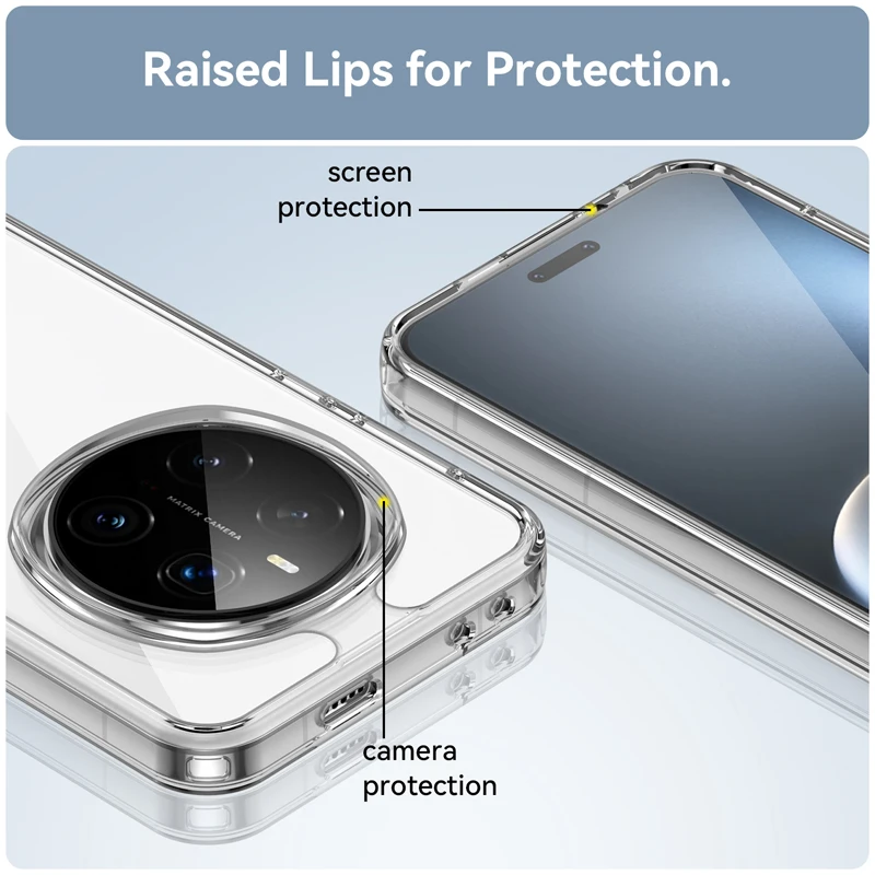 Clear Hard Back + Soft TPU Bumper Case with Camera Lens Protection - Transparent Cover