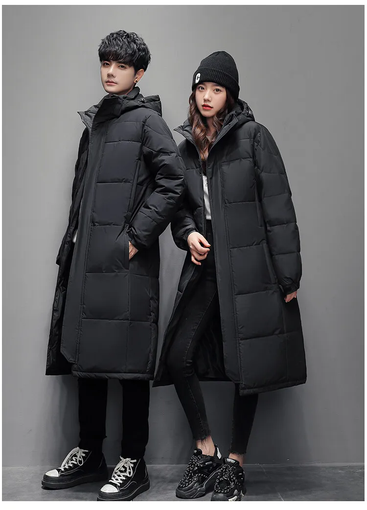 Men Women Thick Hooded Long Parkas Solid Color Zipper Parkas Unisex Long Winter Padded Jacket Unisex Warm Down Jacket Parkas