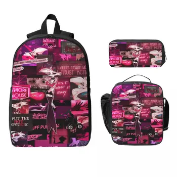 3Pcs Hazbins Hotels merch Backpack Set for Boy Girl Pencil Boxes Bookbag Sets with Lunch Box For School Students Daypack 1