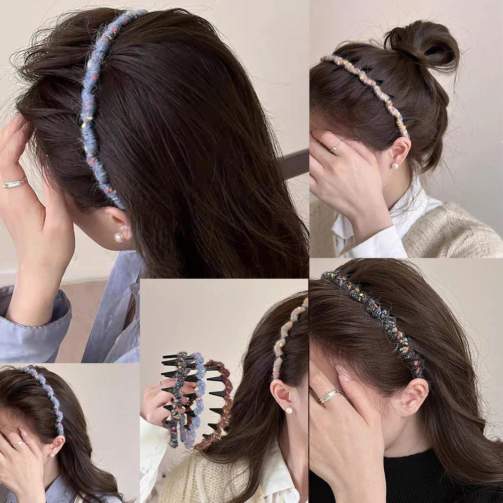 Braided Wavy Headband For Women Autumn Headband Toothed Non-Slip Face Wash Hair Hoops Bezel Hair Band Hair Accessories