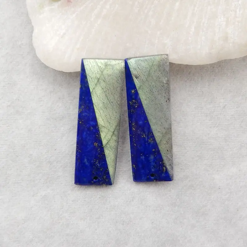 Semiprecious Natural Stone Lapis Lazuli Labradorite Intarsia Earrings Accessories Fine Jewelry For Women 35x12x5mm 9g