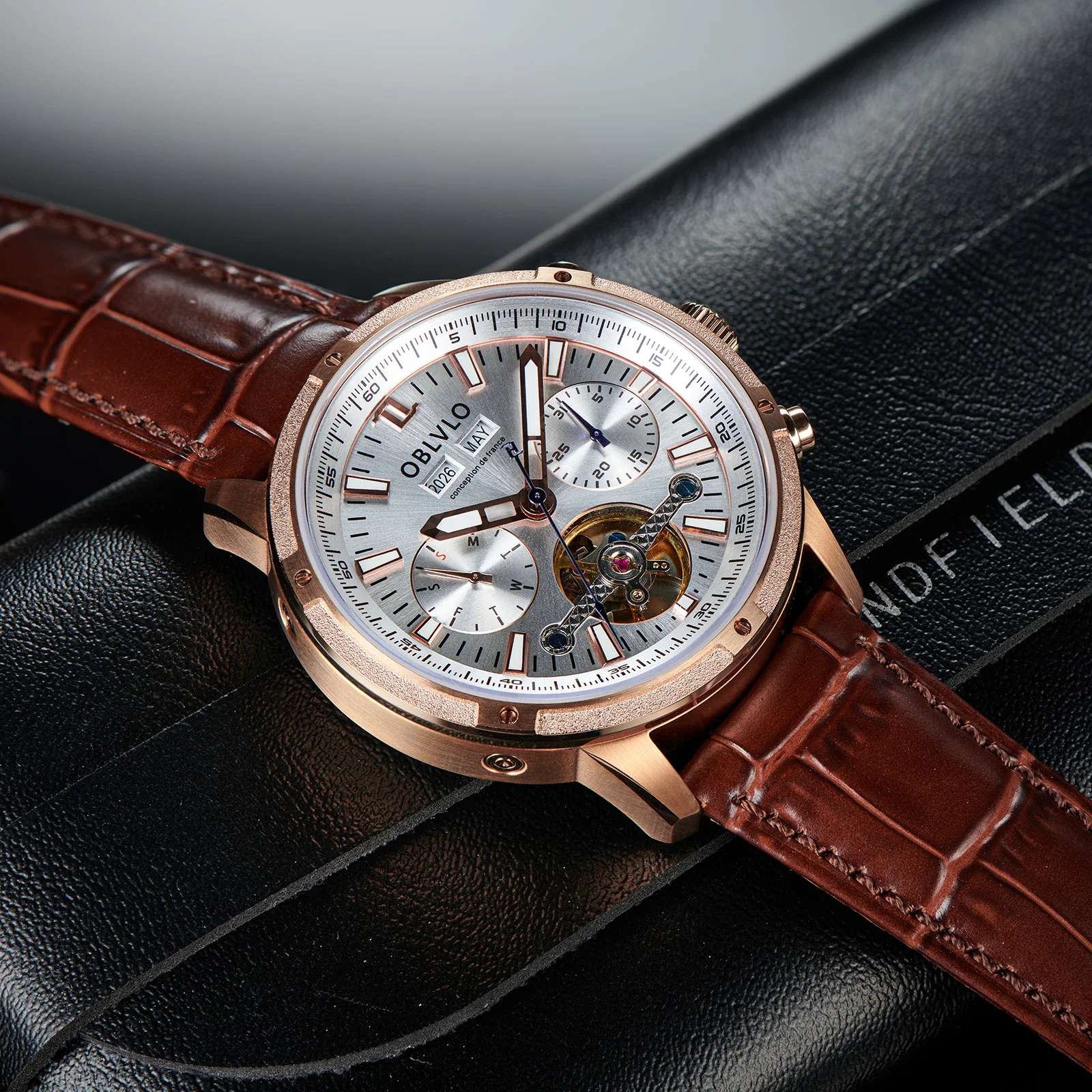 Orologio Automatico Uomo OBLVLO Con Cinturino In Pelle E Vetro Zaffiro - Cassa Acciaio 316L
