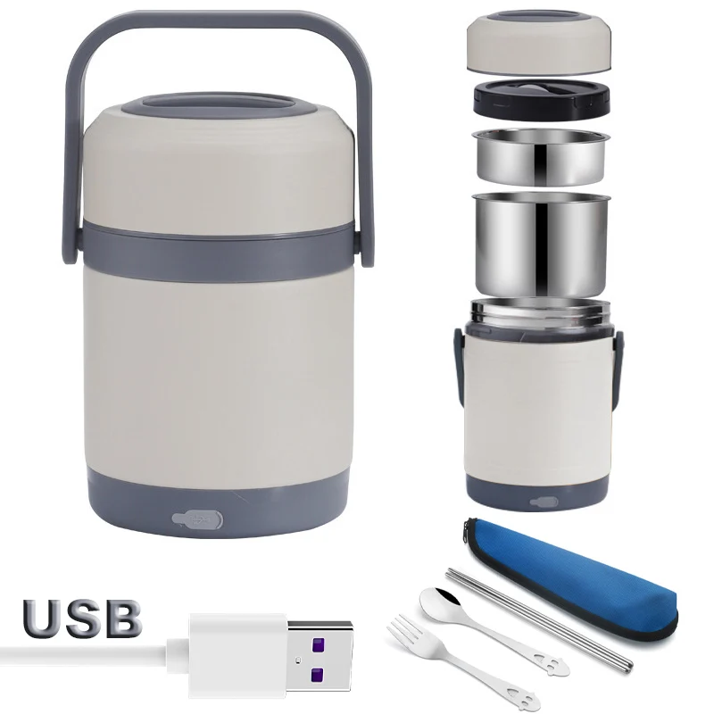 

USB Electric Heating Lunch Box Stainless Steel Car Office 12V 24V 5V Thermal Leak proof Food Heated Warmer Container Adult