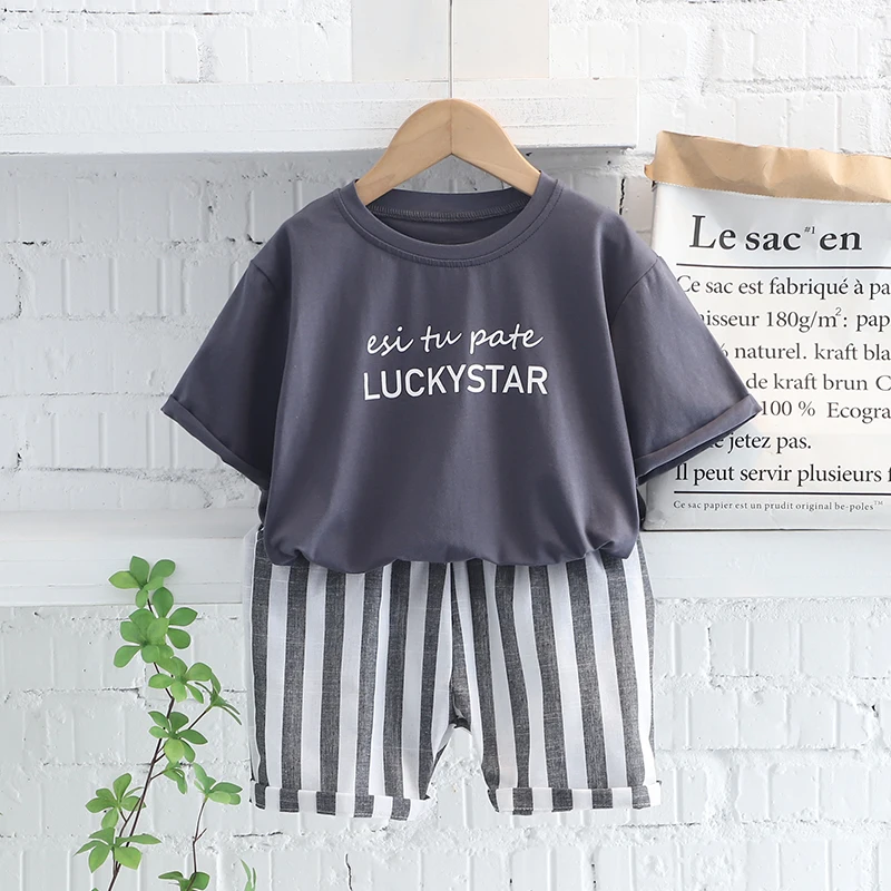 

YT-BabyClothesToddlerBoy Clothes 0-5 Years Old Summer Short-Sleeved Shorts Suit Baby Printed Shirt Casual Shorts Two-Piece Suit