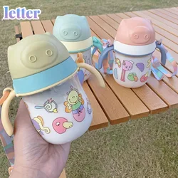 Newborn Baby Bottle PP Anti-fall Wide Baby Feeding Silicone Bottles Water Cup with Straw Infant Kids Milk Bottle Hands Free