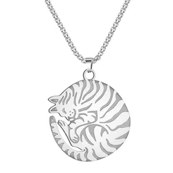 Round Stainless Steel Curly Cat Pendant Charming Women's Necklace Fashion Accessories Jewelry Valentine's Day Gift Dropship