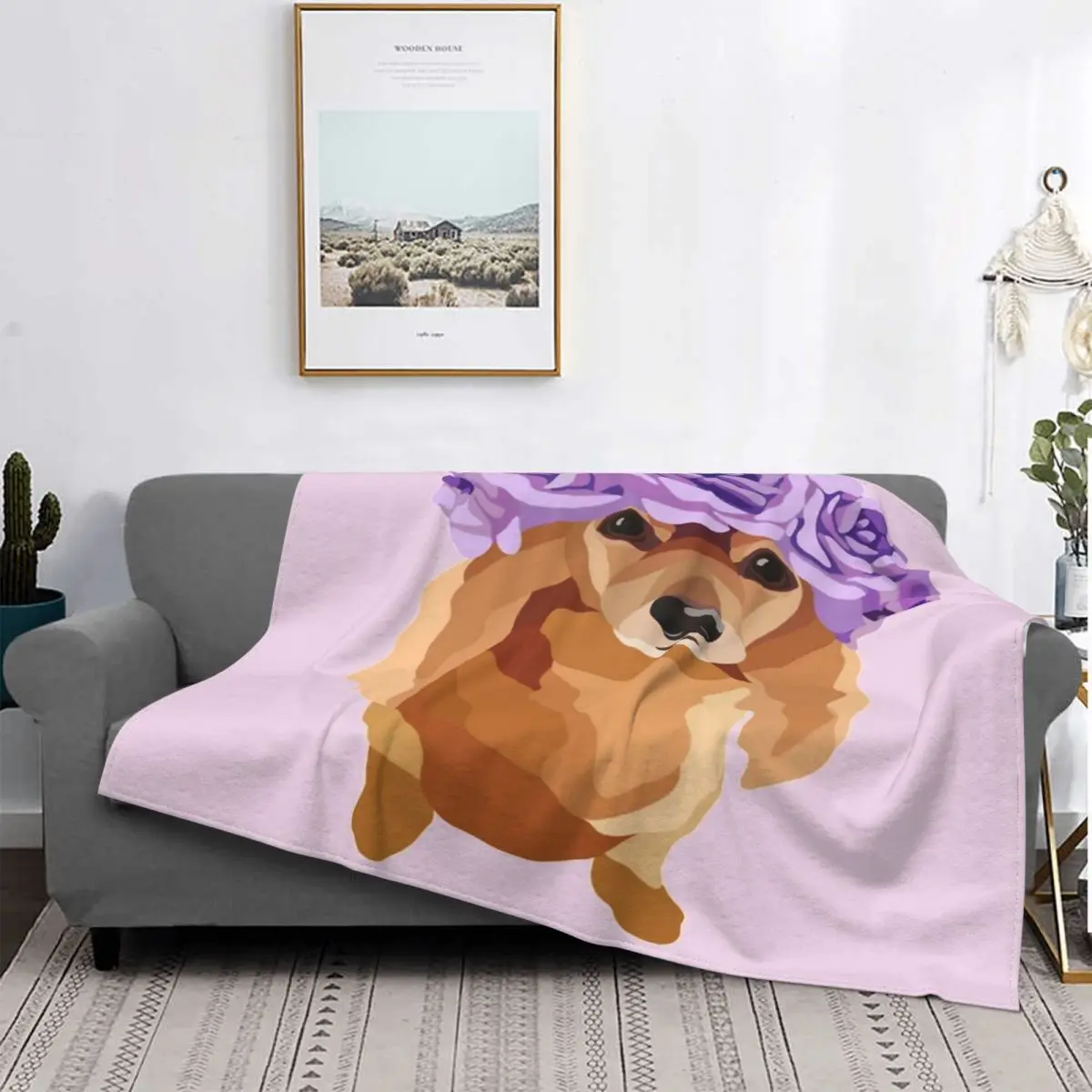 Manta Con Retrattile Di Perro Y Corona Di Flor De Salchicha, Colcha Para Cama A Cuadros, Manta Kawaii, Edc4Es Y Colcha