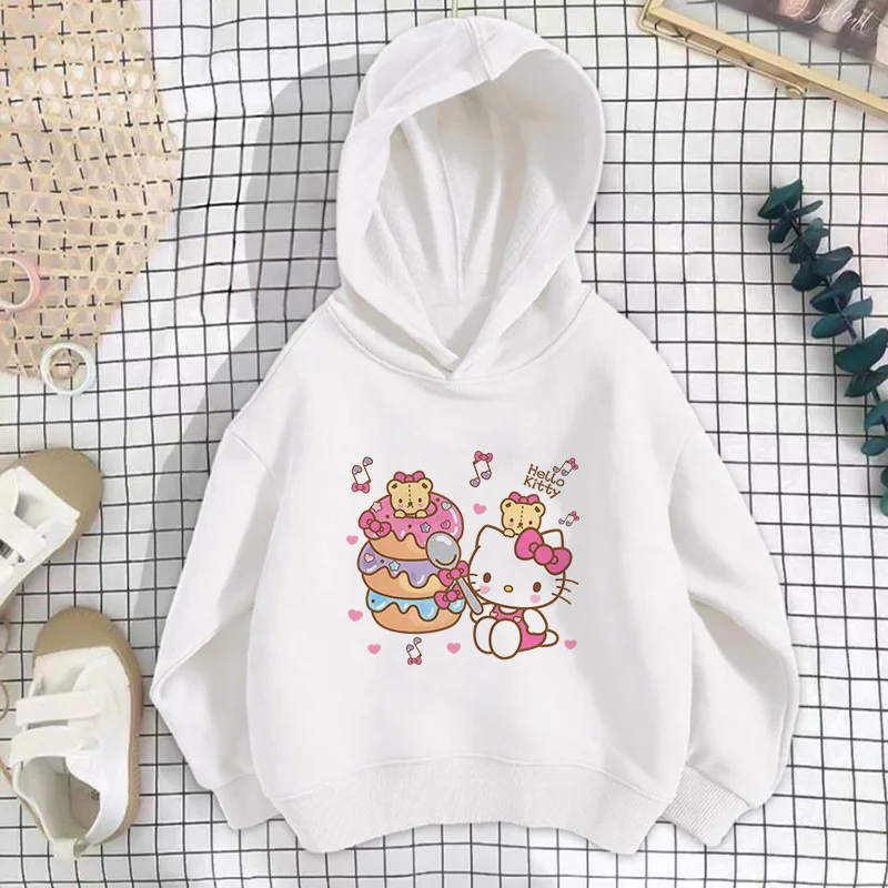 Hello Kitty Children's Hoodies Sweatshirt Kawaii Sanrio Pullover Fashion Anime Cartoons Casual Clothes Girls Boy Kids Warm Tops