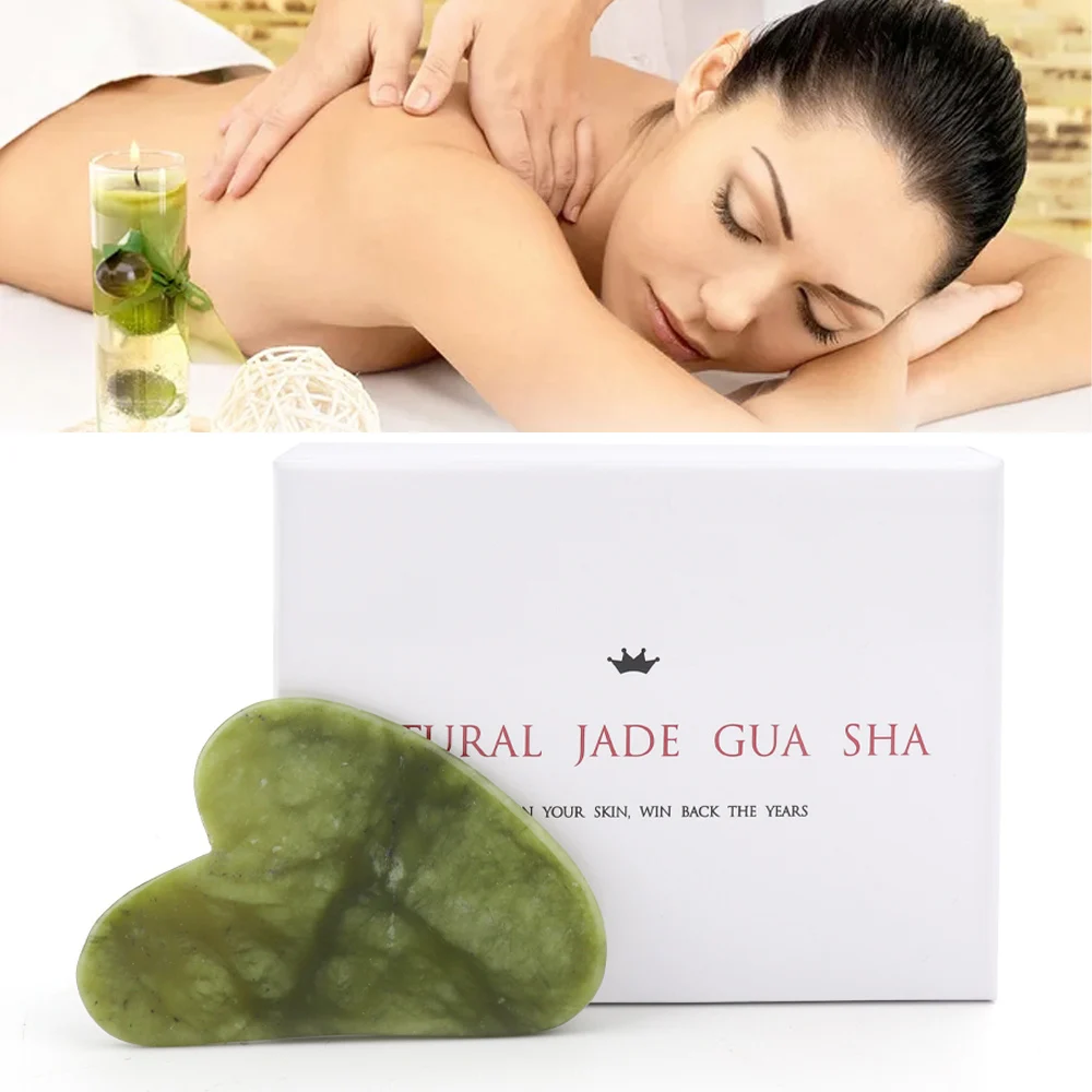 

Natural Jade Gua Sha Massage Board Acupoint Guasha Acupuncture SPA Massager Scrapers Tools for Face Neck Back Body Care Gift Box