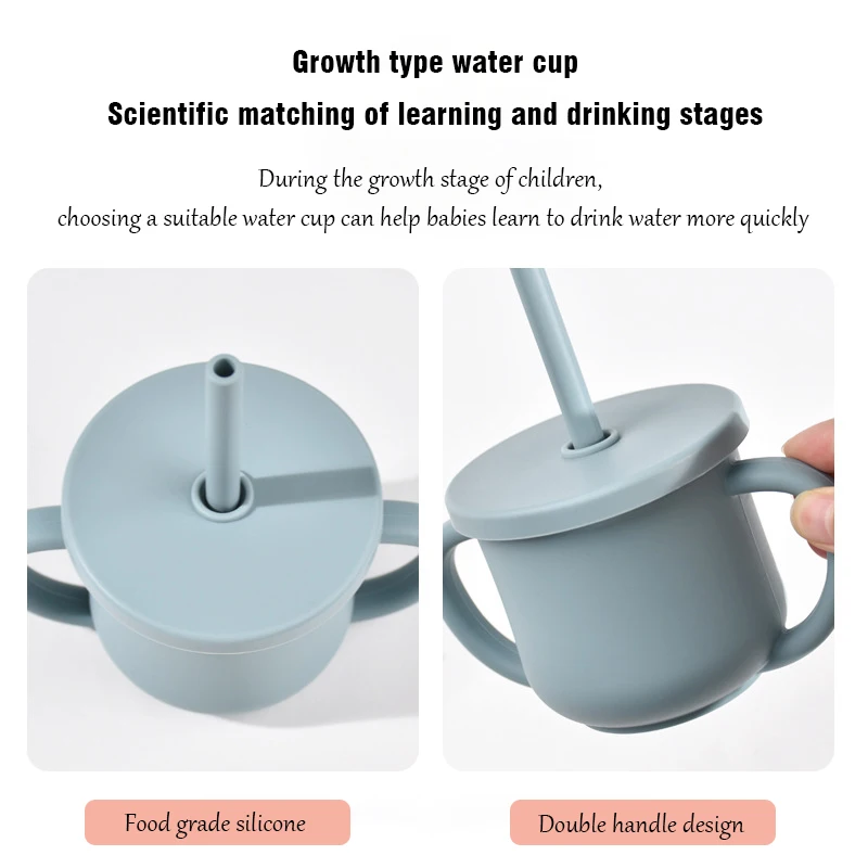 Baby Silicone Straw Cup BPA Free Portable Storage Snack Vessel Feeding Cup Double Handle Leakproof Learning Training Drink Cup 4