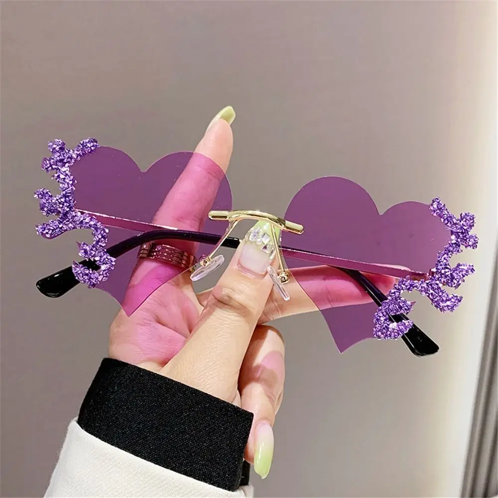 

Party Glasses Bling Halloween Costume Accessories Beach Shades Rimless Flame Heart sunglasses Heart-shaped Sun Glasses