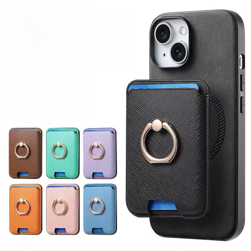 360 Rotation Saffiano Leather Magnetic Card Holder and Wallet Stand