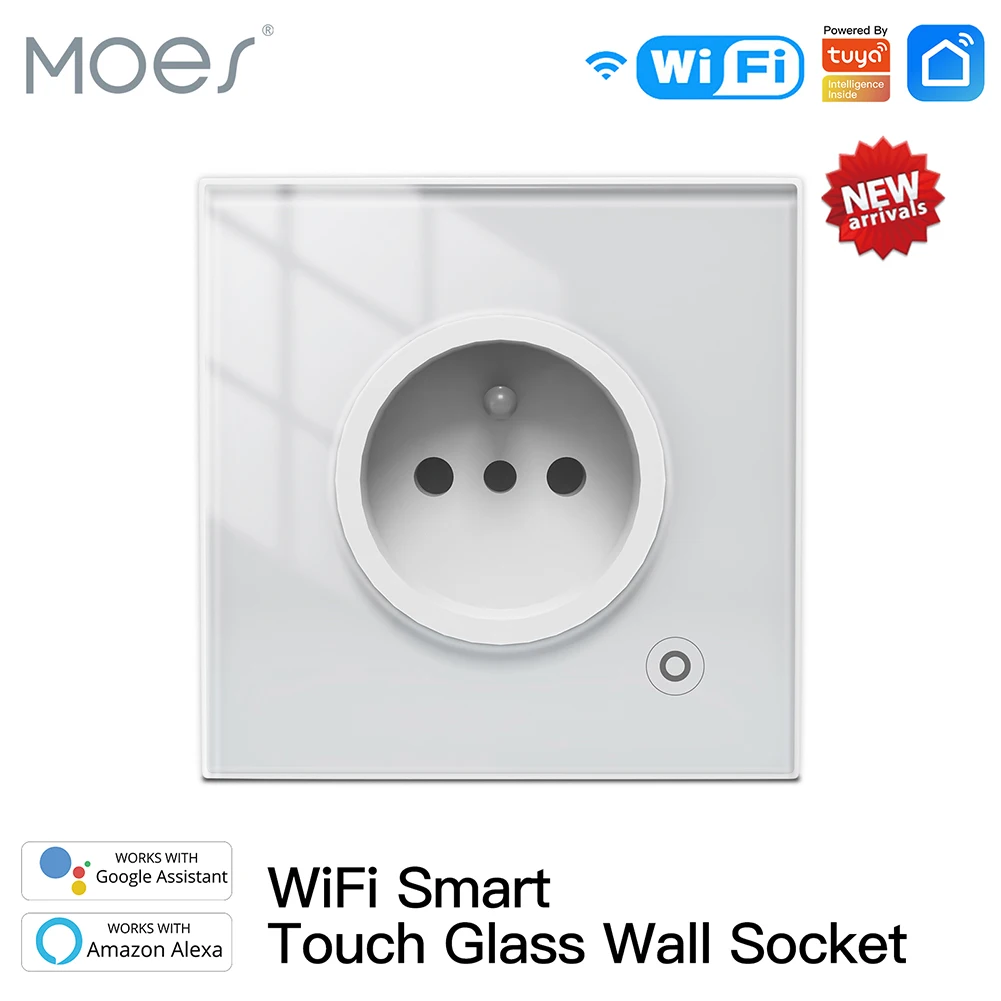 Smart Socket WiFi Tuya 16A Glass Panel Outlet Power Monitor Touch Plug Relay Status Light Mode Adjustable Smart Life App Alexa