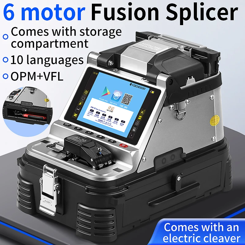 COMPTYCO 6 모터 AI-20/AI-30 광섬유 융착접속기 FTTH 다국어 지원 광섬유 열융착기 OPM VFL 내장