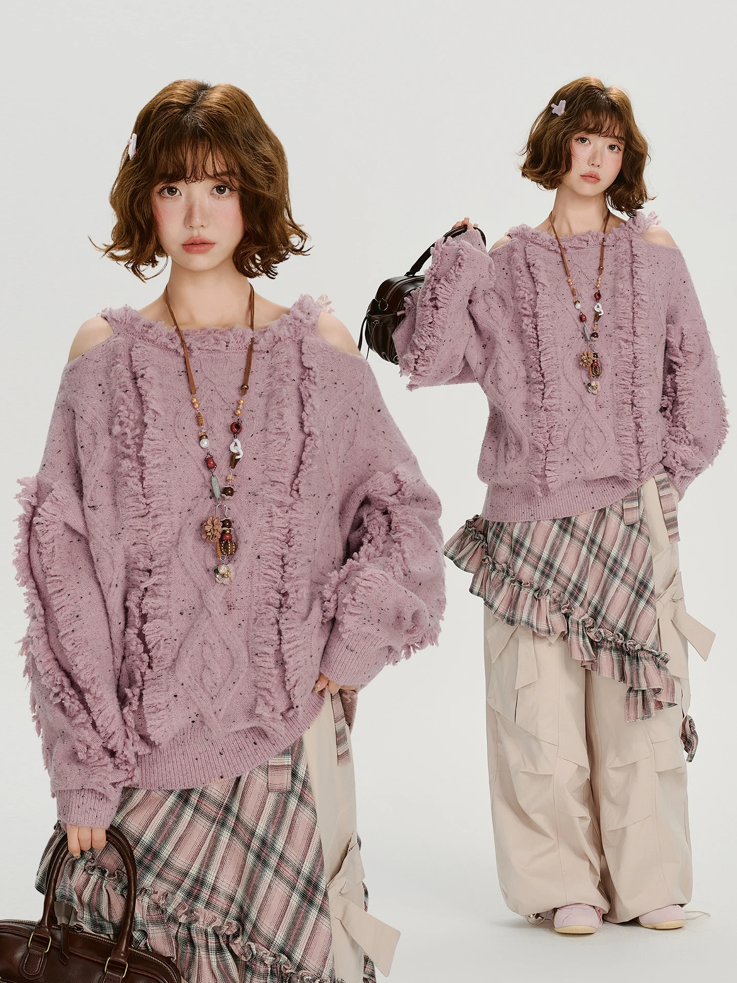 Girly American Retro Off-oulder Tassel Design Sweater Women's Autumn Winter Loose Knitted Top Faion Commute Sle Lon...