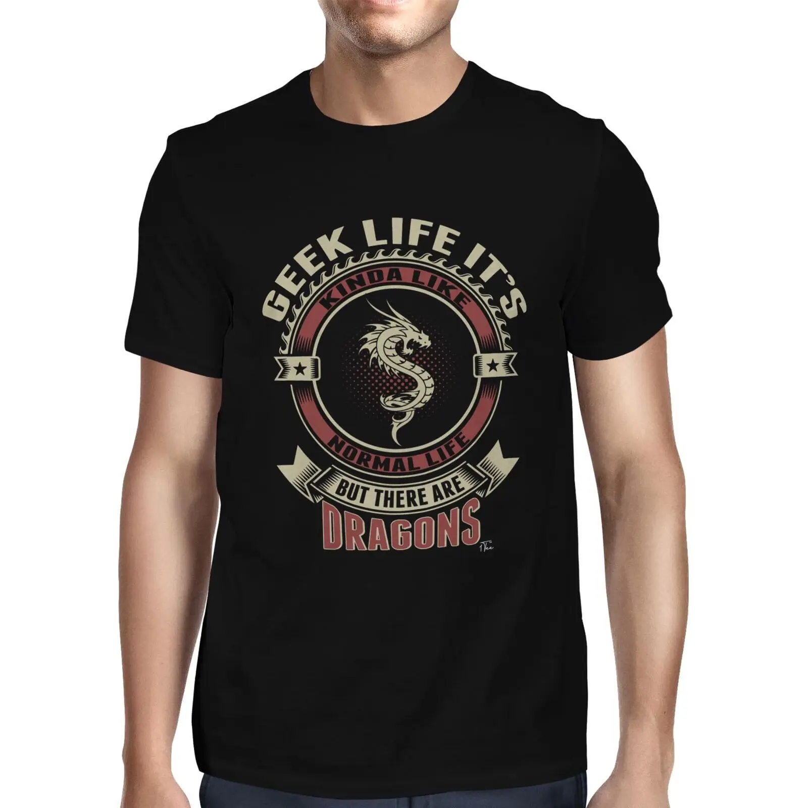 1Tee Mens Geek Life È Come La Vita Normale Ma Ci Sono T-Shirt Dragons