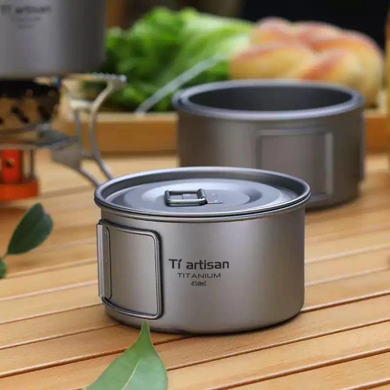 Tiartisan Titanium Ultra-light Folding Handle Bowl Portable Outdoors Camping Food Container Tableware For Backpack Picnic