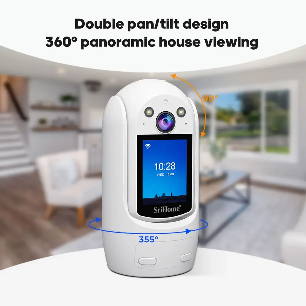 Srihome SH060 PTZ Wifi Camera Video Call with 2.4 Inch IPS Screen Baby Cry Sound Detection Security IP Camera CCTV Baby Monitor 4