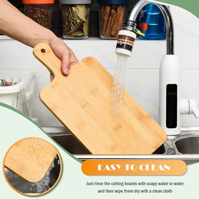 Bamboo Wooden Cutting and Serving Board with Handle for Kitchen and Charcuterie