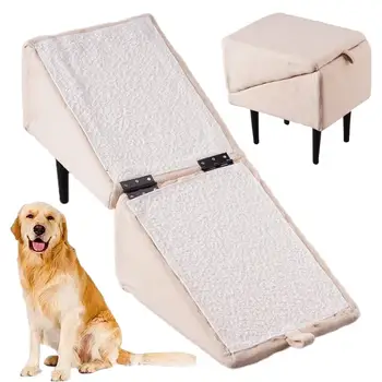 2 in 1 Foldable Dog Vehicle Stair with Footrest Stool Non-Slip Cat Vehicle Ramp Transformable Cat Ramp for Senior Animal 1