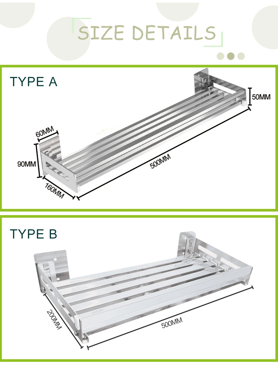 Description Picture 3 of itemSpice Rack Wall Mount Kitchen Spice Organizer Storage Shelf Stainless Steel Shelves Holder for Kitchen Bathroom Household Items