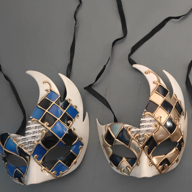 Popular Halloween Masquerade Party Venetian Antique Eye Mask Holiday Party Cross-border Exclusive Checkered Mask