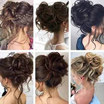 Chignon Sintetico 1P con Clip, Acconciatura a Coda di Cavallo, Estensione per Capelli Corti Ricci Ondulati, Nero o Biondo, per Donne, Novità 2025