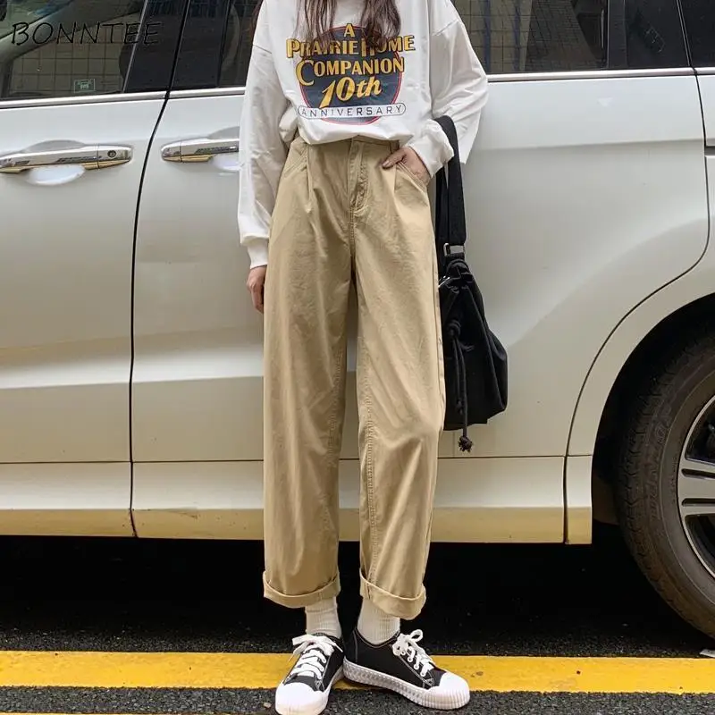 

Casual Pants Women High Waist Pockets Korean Style Students All-match Streetwear Daily Popular Summer Trousers Leisure Ins Cozy