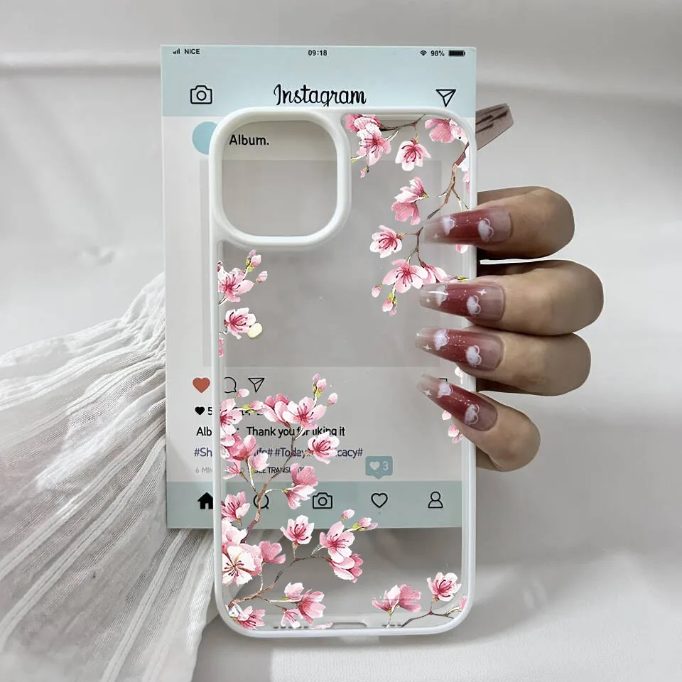 Aesthetic Pink Magnolia Flower Phone Case - Shockproof Clear Hard Cover