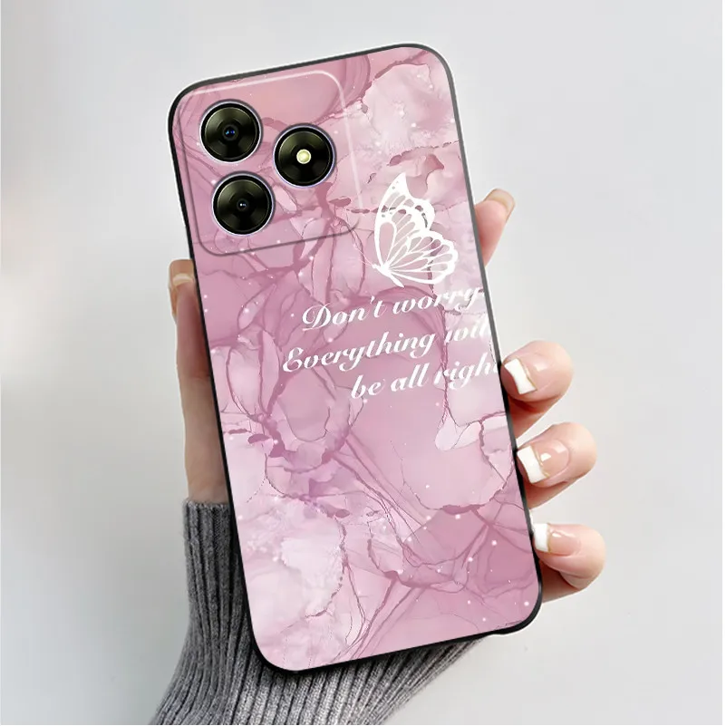 Cute Flower Cartoon Printed Soft Silicone Phone Case — Black Shell Cover