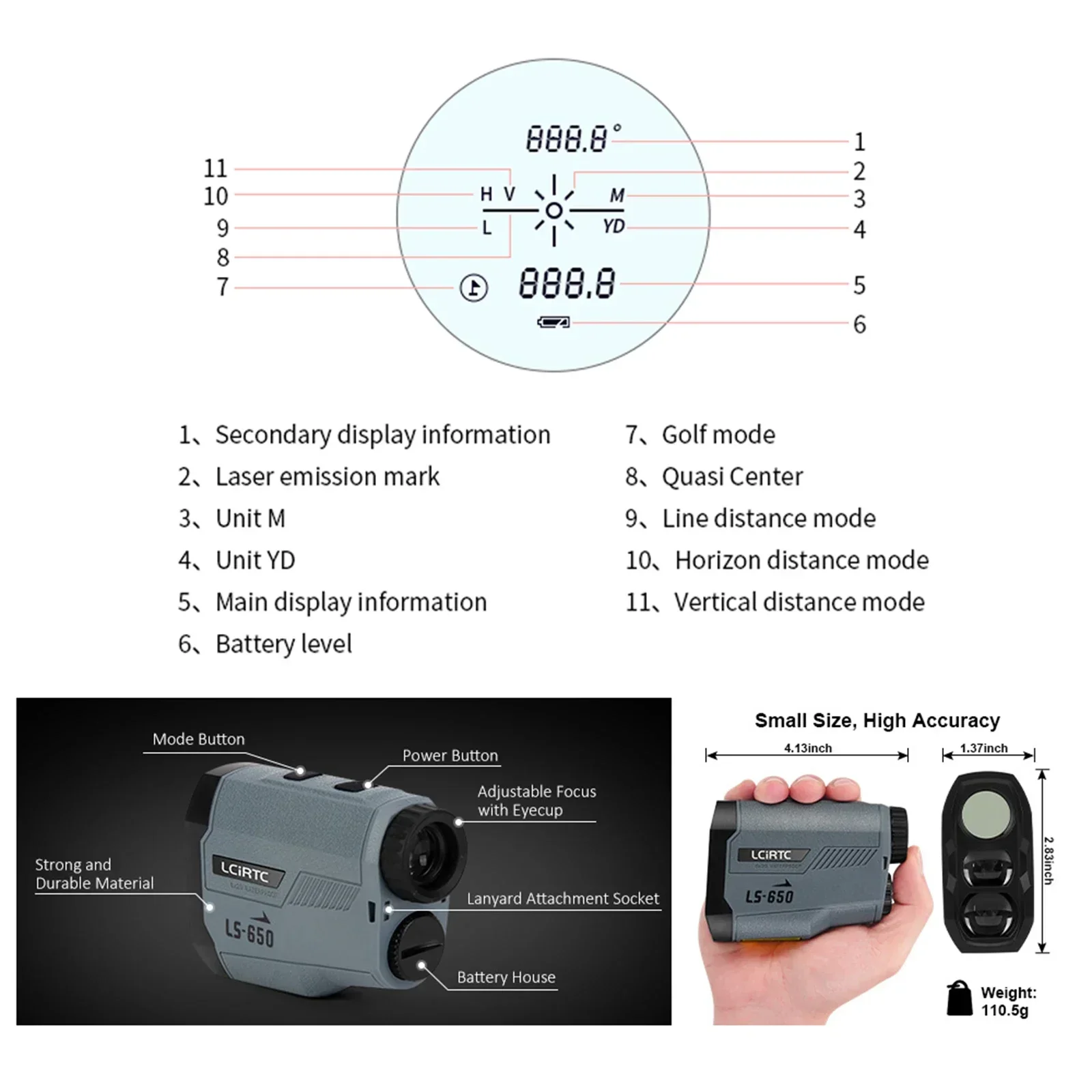 Garden Indoor Range Finder Monocular 1 Set 5 Modes 5-650m ABS Accessories Lightweight Parts Superior Resolution