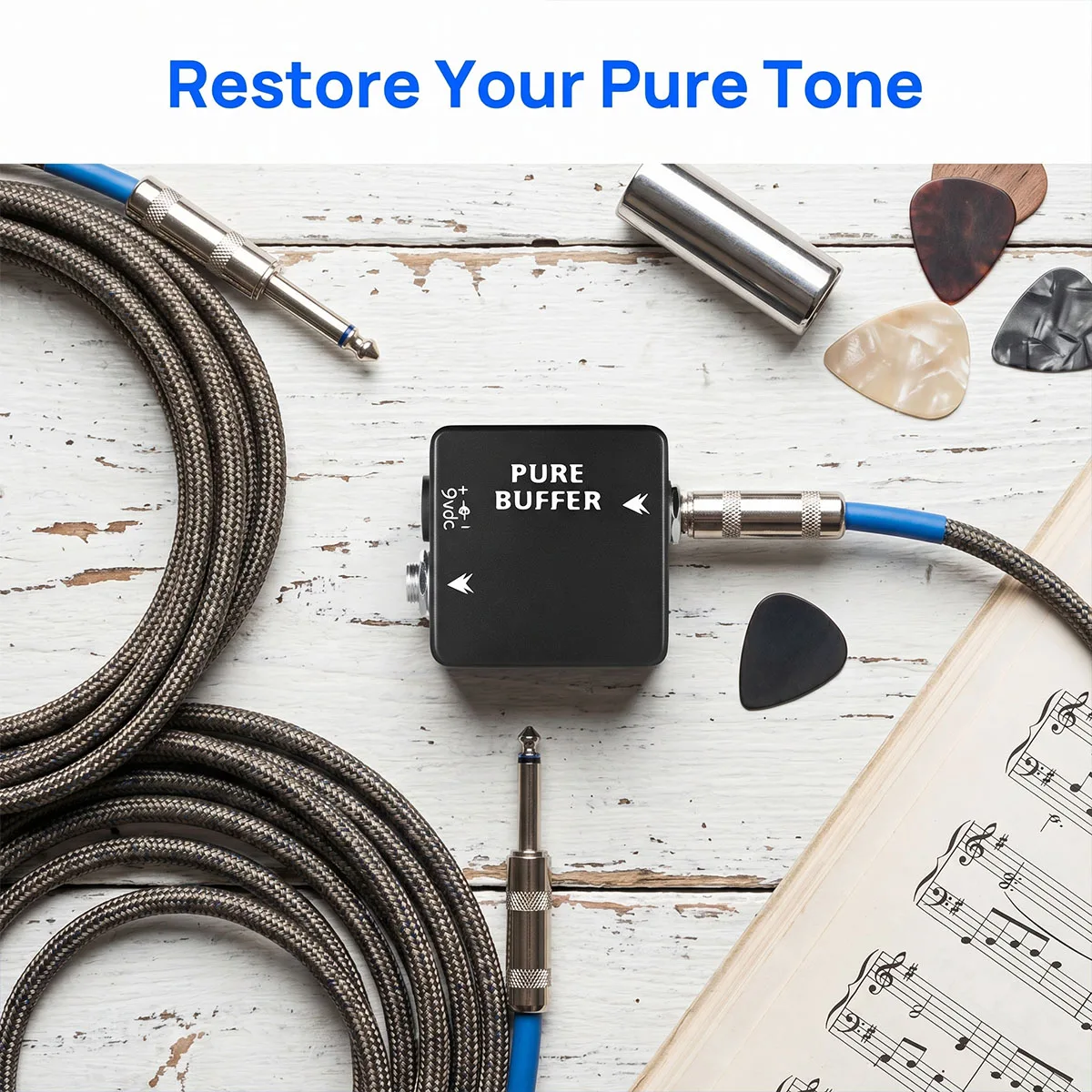 Mosky PURE BUFFER 기타 버퍼 이펙트 페달 ? 풀 메탈 하우징, 1/4인치 입/출력, 커패시턴스 제거, 미니 사이즈