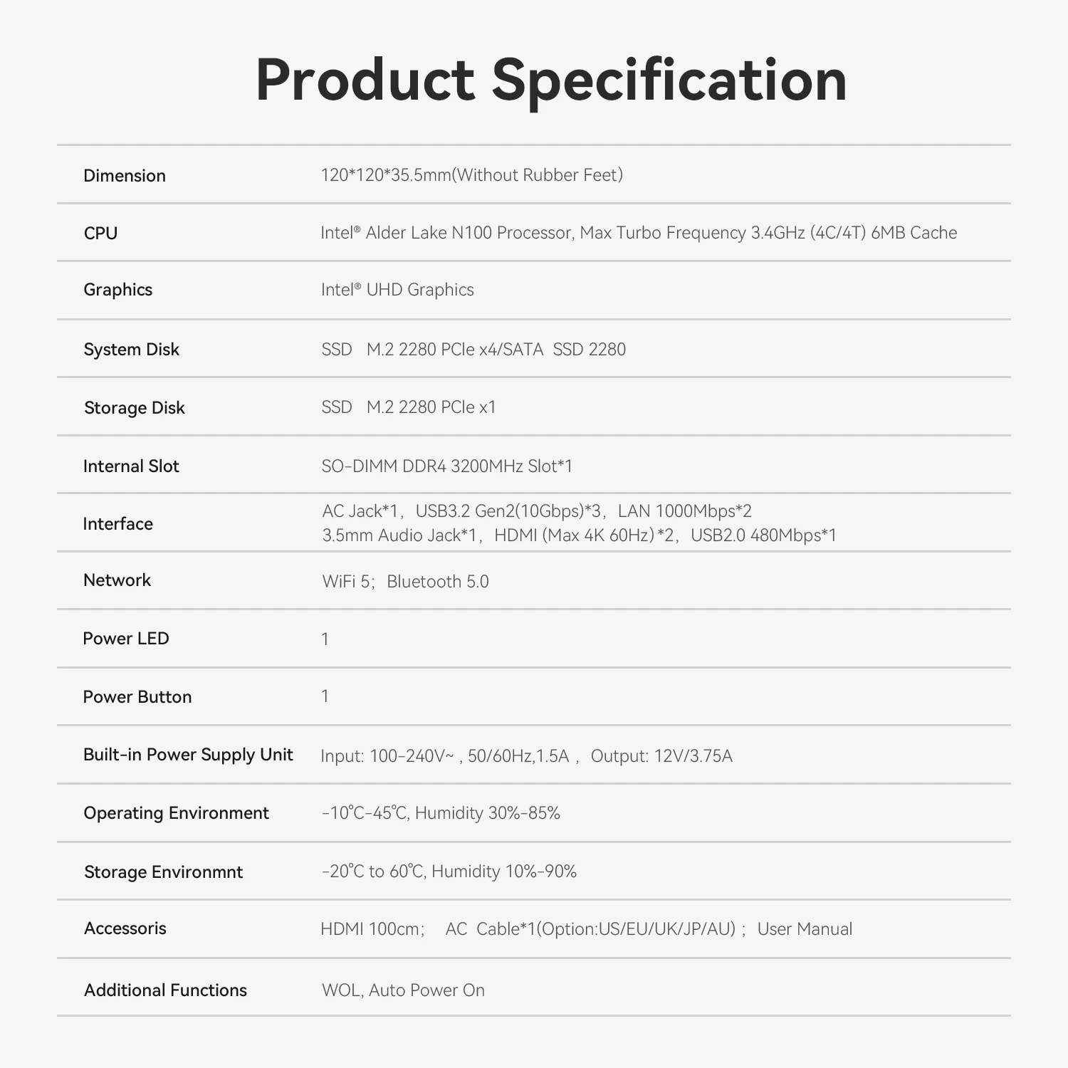 OUMAX MAX N95/N100 Mini PC Intel DDR4 3200MHz 8GB 16GB 500GB SSD 1000M LAN WIFI BT 5.0 Destop Office Gaming Computer VS N5095 6