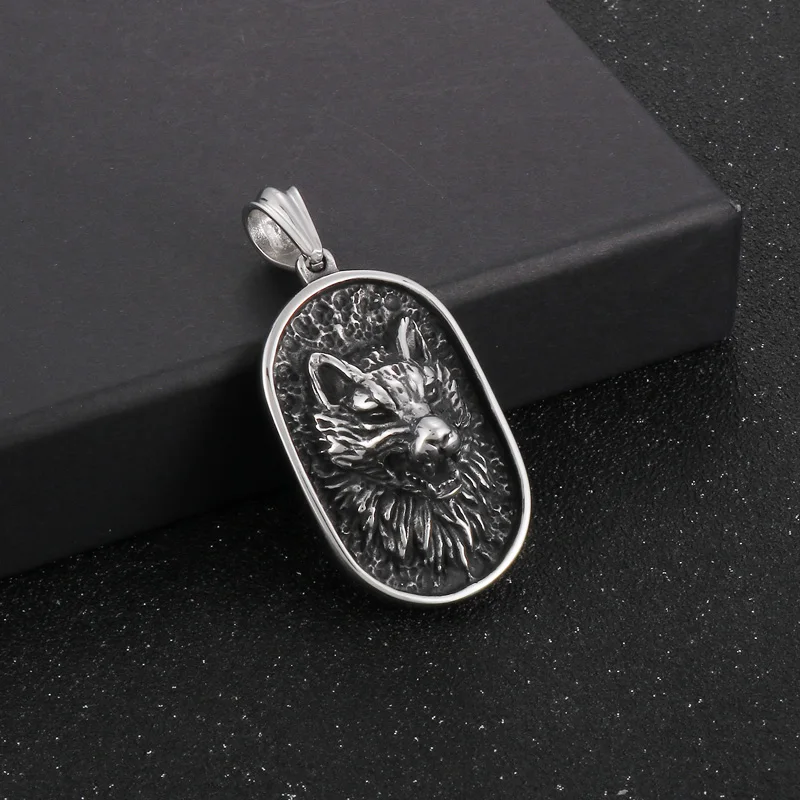 Biker Wolf Tag Pendant Necklace Stainless Steel Rope Chain For Mens Holiday Gifts for Father .Husband .Boyfriends 3