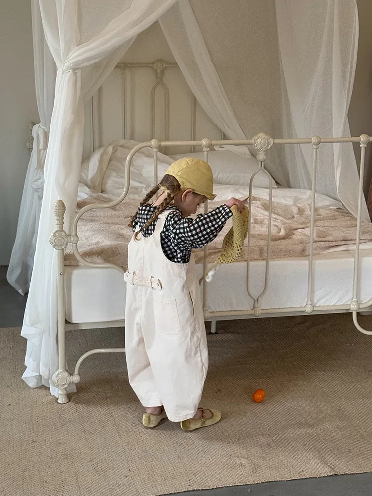 2025 Spring New Children Loose Overalls Cotton Boys Fashion Casual Pants Baby Girls Versatile Strap Trousers Kids Clothes