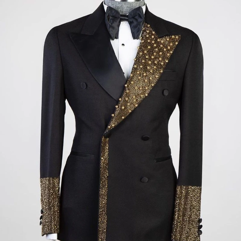 One Piece Blazer Men Suits Tuxedo Appliques One Button Peaked Lapel Satin Formal Pearls Beads Party Wedding Plus Size Tailored