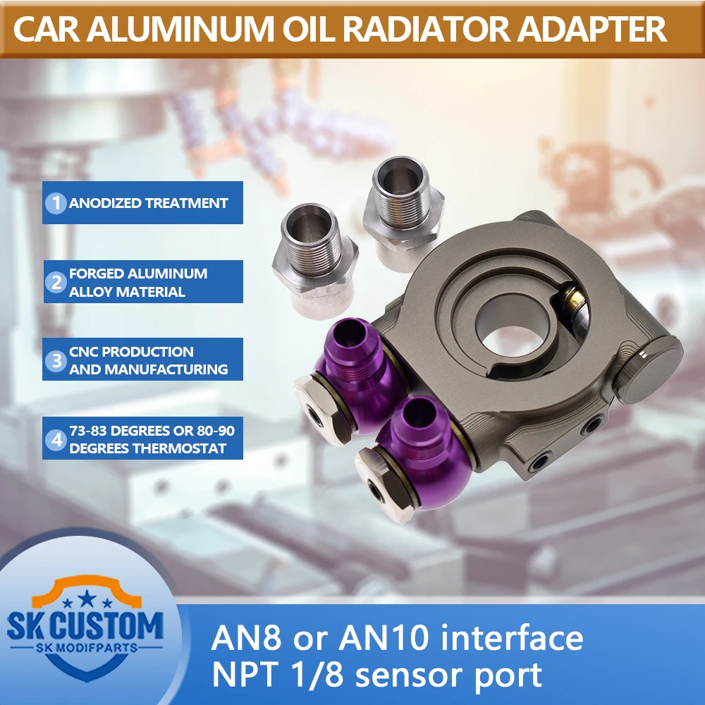 Oil Cooler Kit Oil Cooling Adapter Retrofit Oil Cooling Kit Sandwich Panel 360&deg; Rotatable Thermostat Adapter 80&deg; and 90&deg;