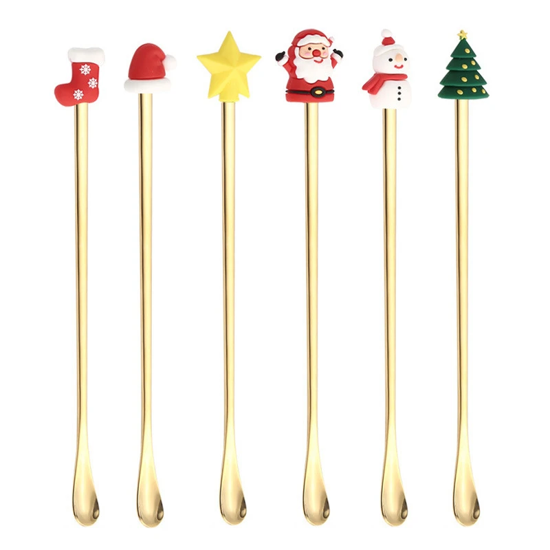 Christmas Series Long Handle Mixing Spoon Stainless Steel Coffee Honey Stirring Spoons Bar Whisky Stir Rod Bartender Accessories