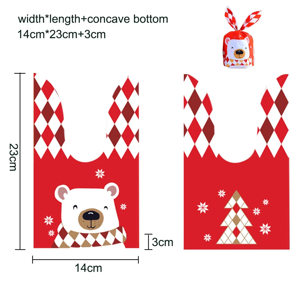 10/20 stücke Weihnachten Kaninchen Ohr Candy Taschen Kunststoff Karton Santa Claus Schneemann Süßigkeiten Taschen Für Weihnachten Noel Cookies verpackung Liefern – Detail 4