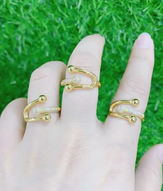 

2pcs Gold color palm women rings CZ crystal chunky summer opening ring Jewelry wholesale