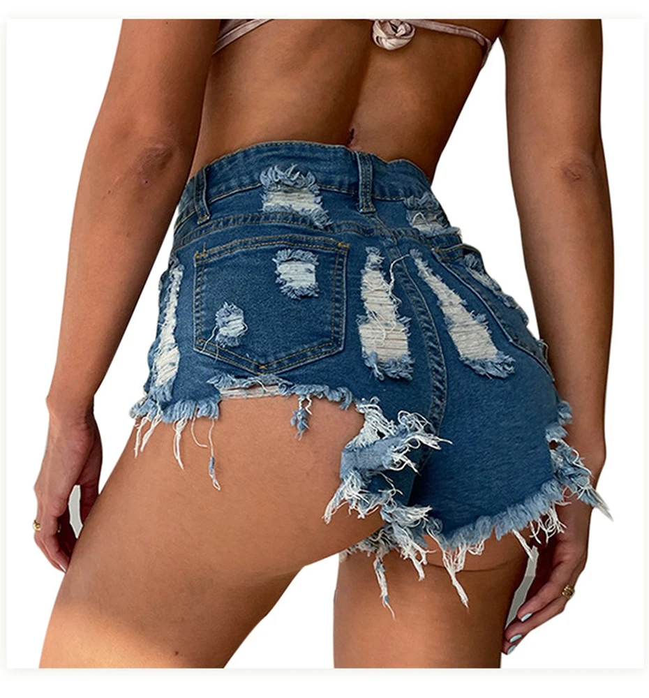 

New Sexy Low Waist denim shorts with holes, high waisted loose fringed jeans, bars, nightclubs, summer with holes, mini shorts