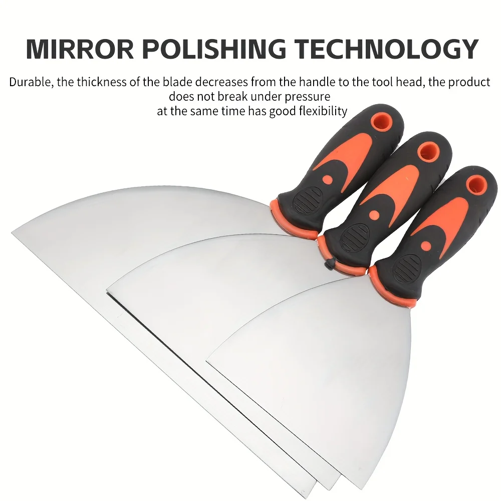 Putty knife,9 Piece Stainless Steel Paint Scraper Tool Set,With Taping Knife Tool for Repairing Drywall, Removing Wallpaper 4
