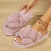 Winter Indoor House Cotton Slippers Women's Colourful Plush Fluffy Flip Flops Fashion Cross Flannel Warm Flats Slippers 2