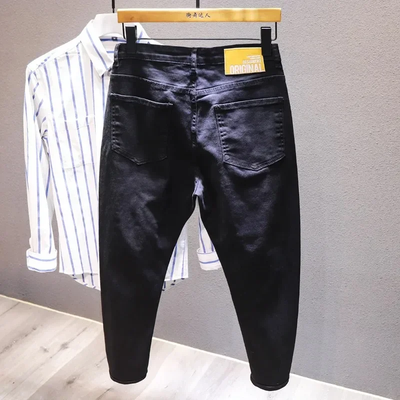 Men Jeans Ripped Hole White Fashion Harem Male Pants All-match Stretch Comfortable Streetwear Denim Trousers