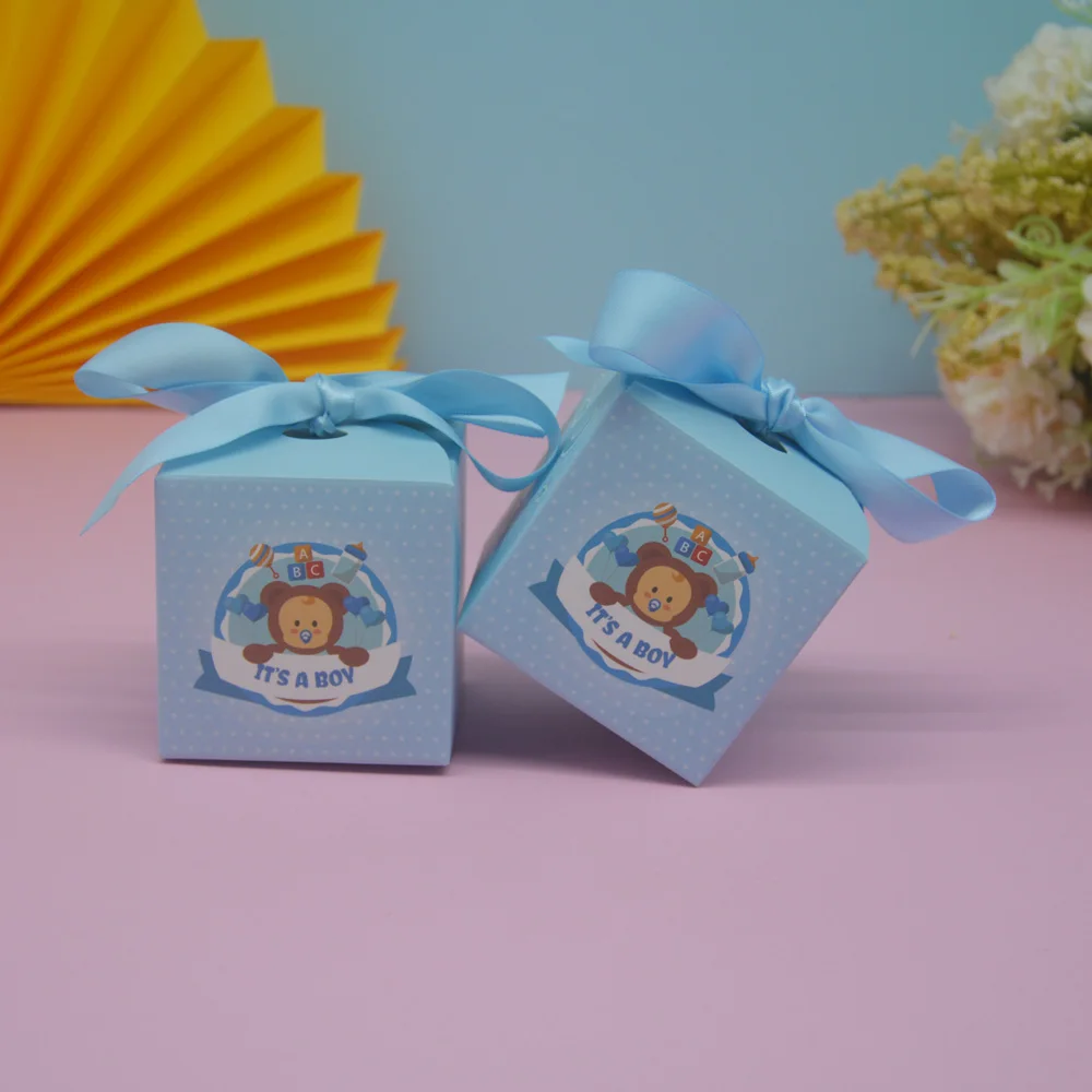 Mini quadratische Papier-Süßigkeitenbox in Pink und Blau für Kinder, Mädchen, 1. Geburtstag, Partygeschenk, Babyparty, Taufe, Gastgeschenk, Dekoration