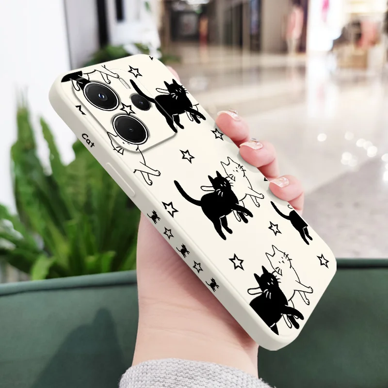 Star Cute Cat Liquid Silicone Phone Case Cover