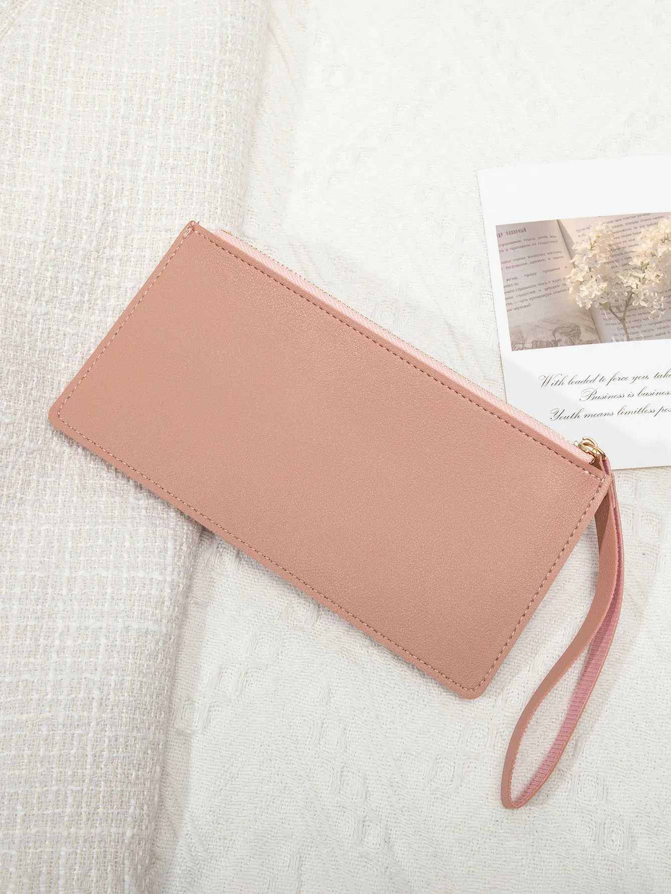 Schlichte und stilvolle Damen-Langkartenbörse, ultradünne Mini-Handtasche aus PU-Leder in Uni-Farbe, Damen-Kreditkartenhalter-Geldbörse – Detail 19