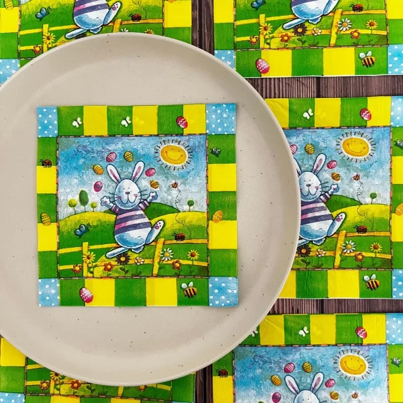 10/20pcs 33cm 2-Ply Cartoon Bunny Printed Napkin Kids Birthday Party Easter Party Decoration Paper Placemats