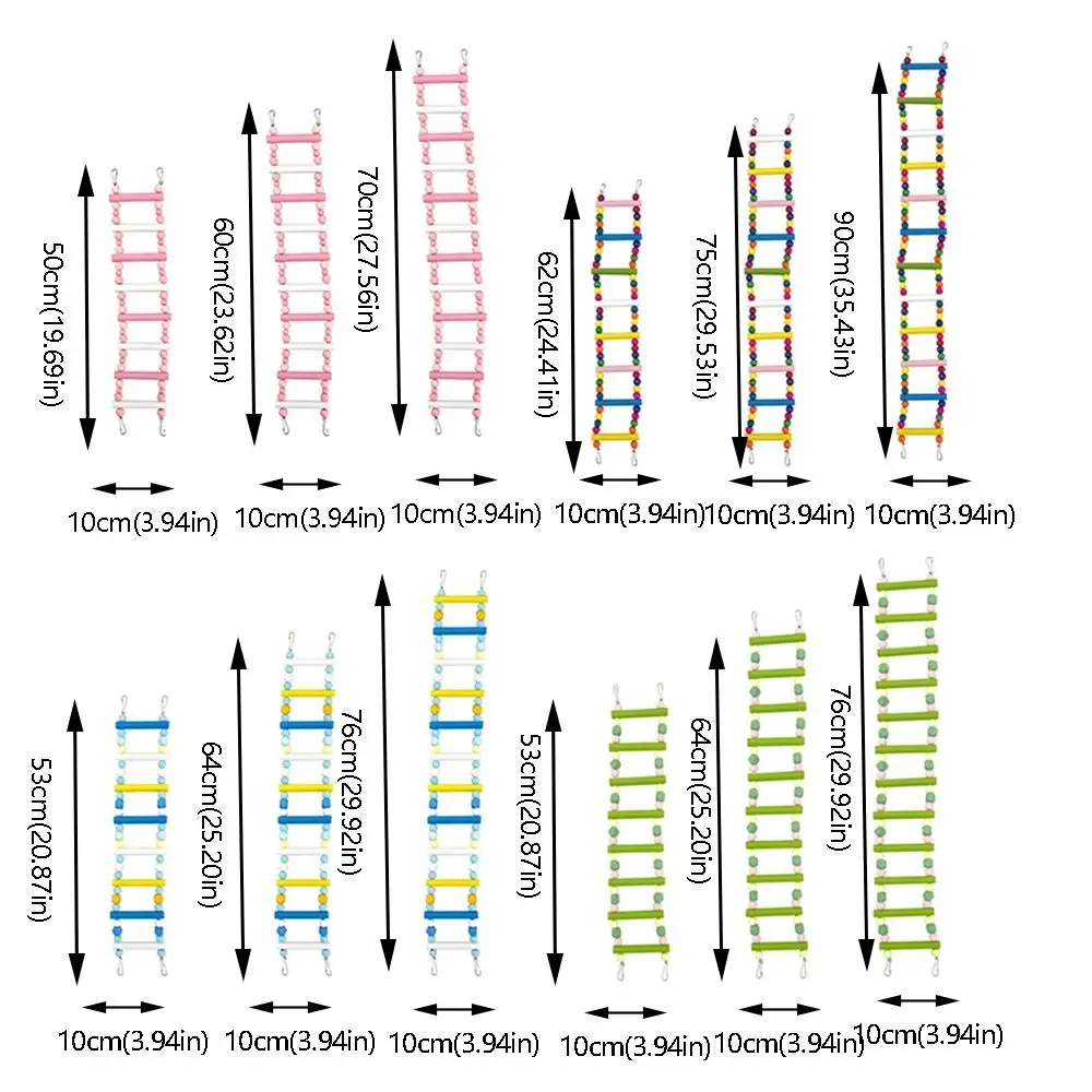 Colorful Wooden Parrot Ladder 8/10/12 Step Ladders Sturdy Pet Bird Steps Interactive Grinding Claws Bird Climbing