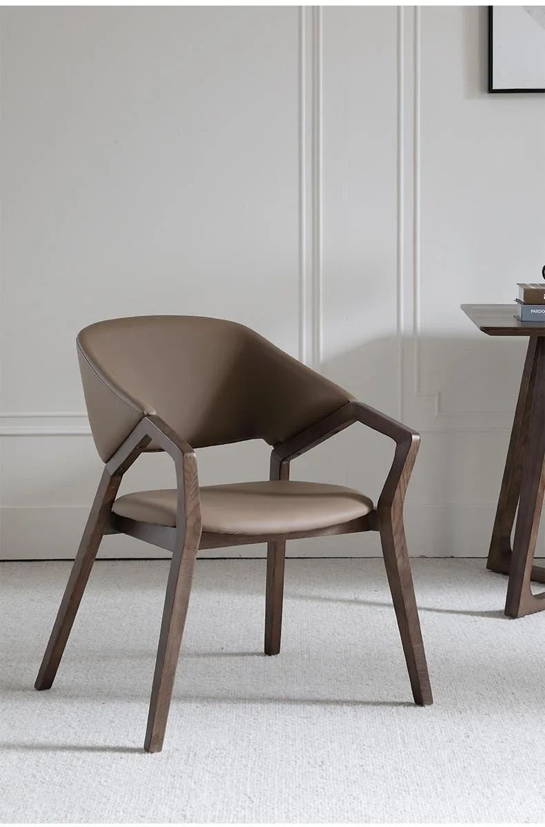 Description Picture 6 of itemWood Luxury Designer Dining Chair Leather Minimalist Stool Single Person Chair Soft Modern Dining Chairs Living Room Furniture